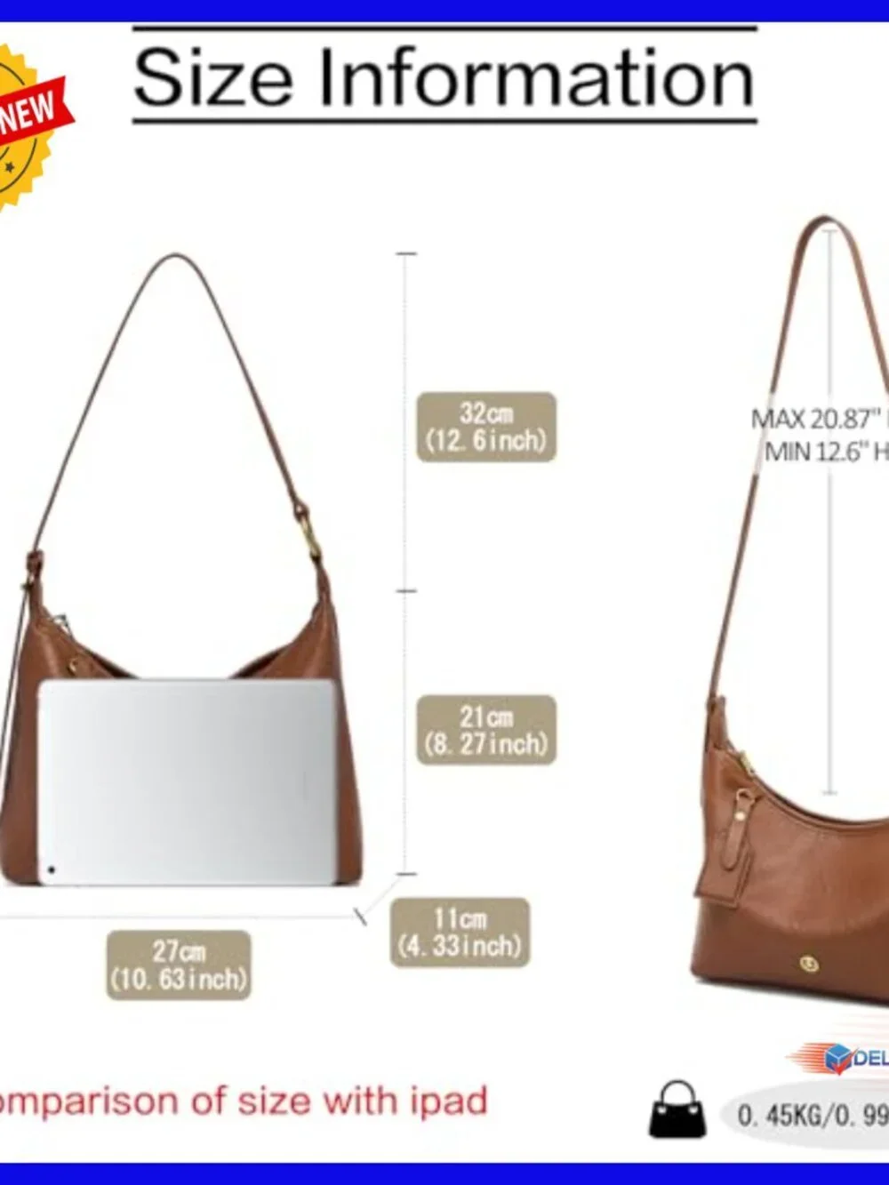 Genuine Leather Hobo Handbag Slouchy Crossbody Shoulder Bag Adjustable Strap